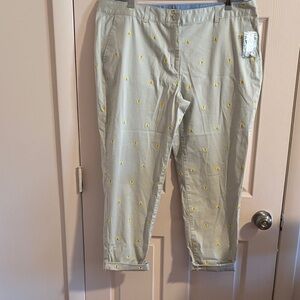 Womens chino Pants with Yellow embroidered butterfly’s